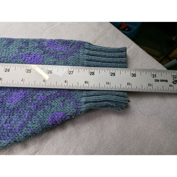 Vintage 90s Men's Large Sweater Paisley Print Retro Geek Chic Teal Purple - Picture 11 of 16